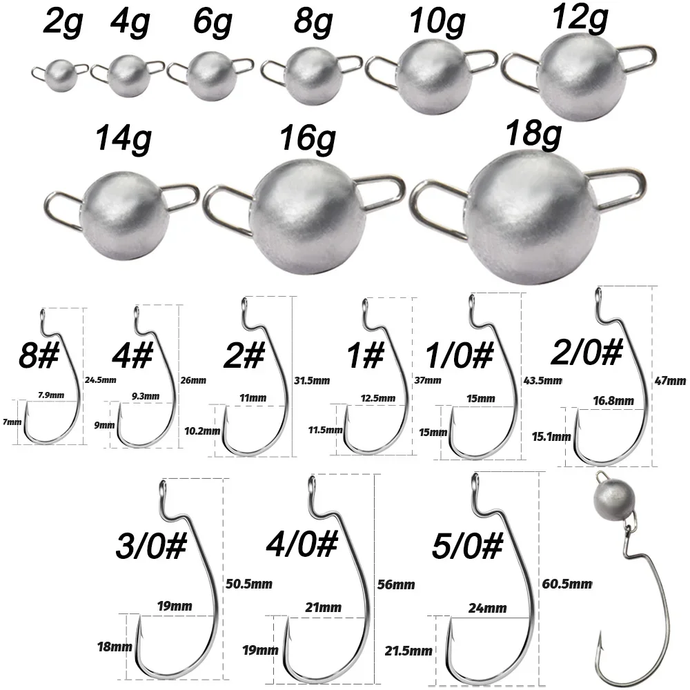 5pcs Metal Jig Head Worm Hooks - Fishing Hook Weedless 评论和价格